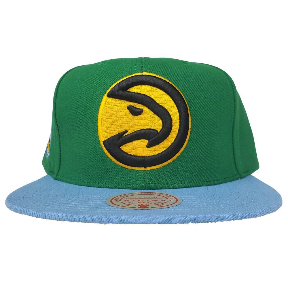 Atlanta Hawks Mitchell & Ness NBA Snapback Hat Cap‎ 3D Logo Green Blue NWT